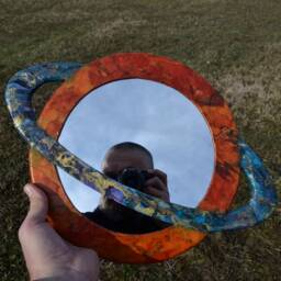 Planet Saturn Mirror, Paper Mache Mirror, Decorative Mirrors, Galaxy Wall Art, Space Decor, Celestial Round Saturn - thumbnail 4