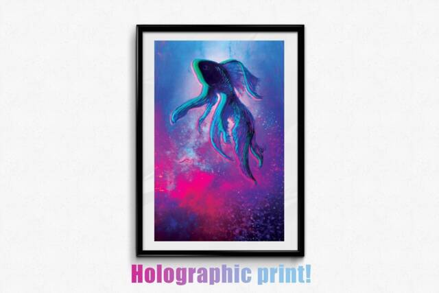 Mystical Betta Fish Holographic Art Print - Water Element Decor, Occult Fantasy Poster, Shimmering Witchy Wall - image 1
