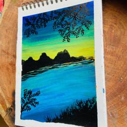 Sunset Lake Acrylic Painting, Original Nature Art, Small Wall Decor - thumbnail 4
