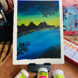 Sunset Lake Acrylic Painting, Original Nature Art, Small Wall Decor - thumbnail 2