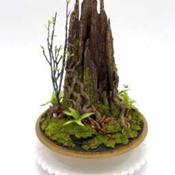 Handmade Forest Scene in Glass Cloche With Vintage Metal Base - thumbnail 2