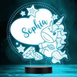 Kids Unicorn Holding Big Heart Stars Diamonds Gift Colour Change Night Light - thumbnail 1