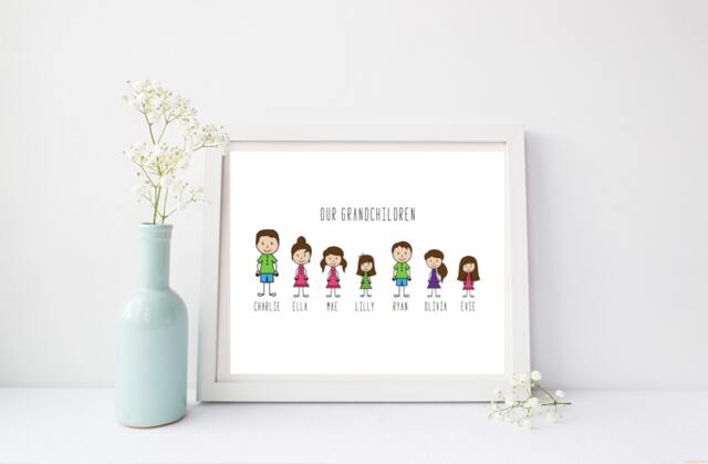 Family Portrait Print - Christmas Portrait Gift Cartoon Grandchildren - image 1