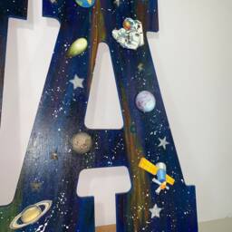 Multiple Personalized Science Inspired Wooden Letters For Wall Decor - 13 Inches Tall Outer Space - thumbnail 4