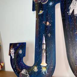 Multiple Personalized Science Inspired Wooden Letters For Wall Decor - 13 Inches Tall Outer Space - thumbnail 2