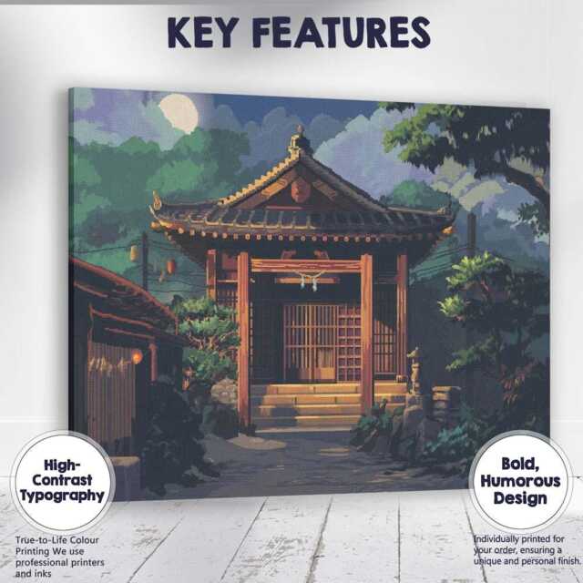 Traditional Japanese Shrine Moonlit Night Landscape Canvas Wall Art Print Decor Picture Ready To Hang - image 1