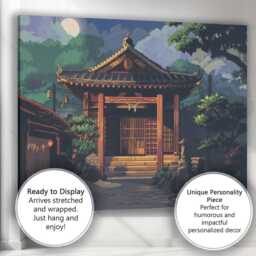 Traditional Japanese Shrine Moonlit Night Landscape Canvas Wall Art Print Decor Picture Ready To Hang - thumbnail 3