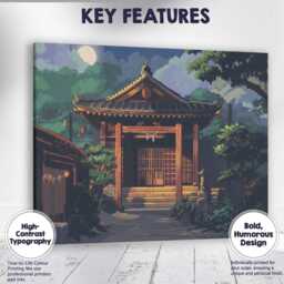 Traditional Japanese Shrine Moonlit Night Landscape Canvas Wall Art Print Decor Picture Ready To Hang - thumbnail 1