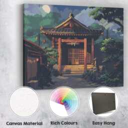 Traditional Japanese Shrine Moonlit Night Landscape Canvas Wall Art Print Decor Picture Ready To Hang - thumbnail 2