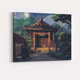 Traditional Japanese Shrine Moonlit Night Landscape Canvas Wall Art Print Decor Picture Ready To Hang - thumbnail 4