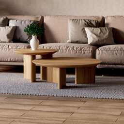 Set Of Round Coffee Table - Unique Coffee Table Set Nesting Solid Oak Scandi - thumbnail 3