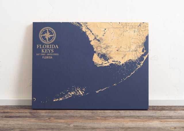 Florida Keys Map - Engraved Wood Coastal Wall Art Sign, Beach House Home Decor Hanging Nautical Print, Unique Personalized Family Gift - image 1