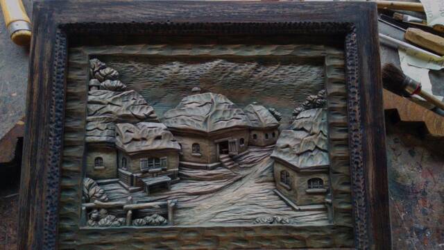 Ukrainian Village Wood Carving, Wall Art Sculpture, Linden & Ash - image 1