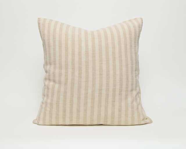 striped Linen Cotton Cushion Cover, Natural Beige Pillow, Optional Kapok Insert - image 1