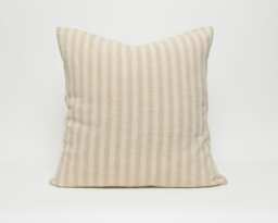 striped Linen Cotton Cushion Cover, Natural Beige Pillow, Optional Kapok Insert - thumbnail 1