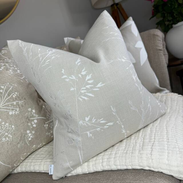 "Decorative Cushion Cover, Fern Leaf Pillow Cover , Beige Ivory , 12"" X 20" - image 1