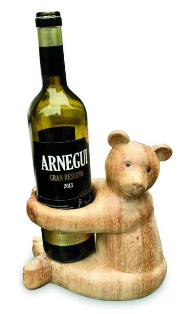 Carved Teddy Bear Bottle Holder, Wooden Wine Holder - Max 7.5cm Bottle - image 1