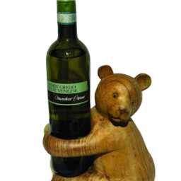 Carved Teddy Bear Bottle Holder, Wooden Wine Holder - Max 7.5cm Bottle - thumbnail 4