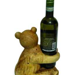 Carved Teddy Bear Bottle Holder, Wooden Wine Holder - Max 7.5cm Bottle - thumbnail 3