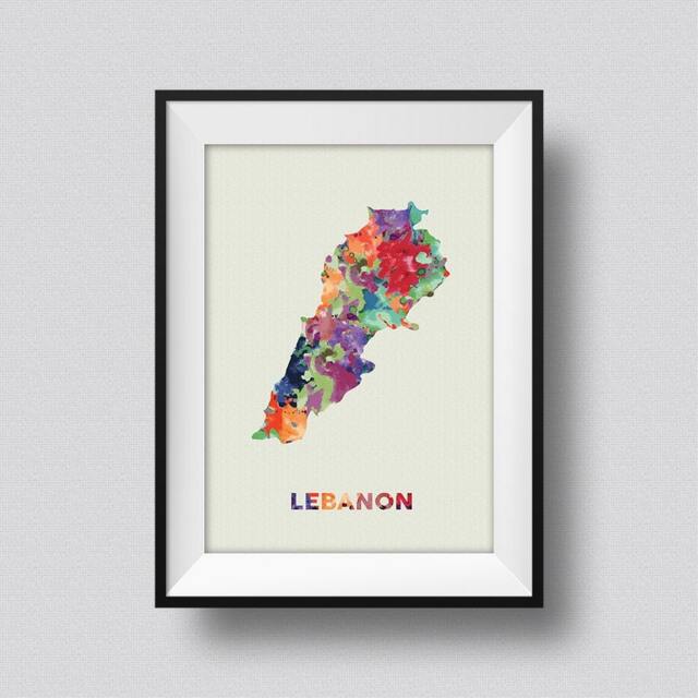 Lebanon Watercolor Map Art Print Ink Splash Poster Canvas, Print