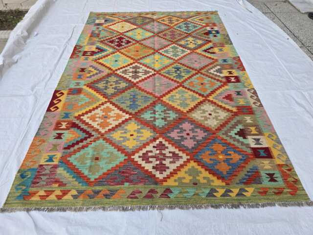 Handwoven Afghan Kilim Rug - 7??10 Ft Geometric Wool For Bedroom - image 1