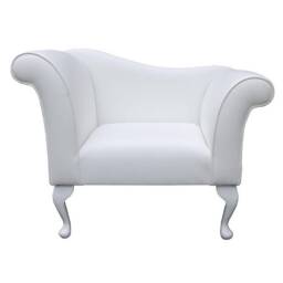 Designer Chaise Bedroom Occasional Accent Chair in A White Faux Leather Fabric - British Handmade - thumbnail 2
