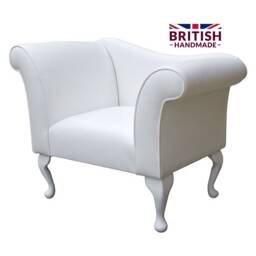Designer Chaise Bedroom Occasional Accent Chair in A White Faux Leather Fabric - British Handmade - thumbnail 1