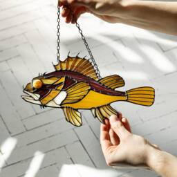 Brown Sea Bass Suncatcher Stained Glass Window Wall Hangings Fish, Decor Home House Father's Gift House, Creepy Sun Catcher - thumbnail 3