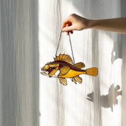 Brown Sea Bass Suncatcher Stained Glass Window Wall Hangings Fish, Decor Home House Father's Gift House, Creepy Sun Catcher - thumbnail 2