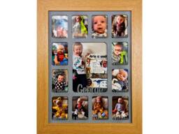 Newborn Baby 1st Year Personalised Photo Frame 1-12 Months - Natural Finish & Grey Insert - thumbnail 1
