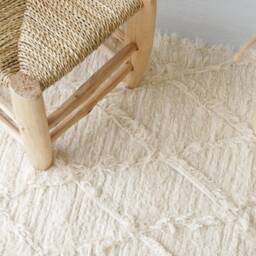 Medium Diamond Motif Cream Rug Shag Rug, Geometric Bathroom Kitchen Bedroom Nursery Recycled Beiger Teppich - thumbnail 3