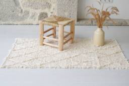 Medium Diamond Motif Cream Rug Shag Rug, Geometric Bathroom Kitchen Bedroom Nursery Recycled Beiger Teppich - thumbnail 1