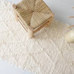 Medium Diamond Motif Cream Rug Shag Rug, Geometric Bathroom Kitchen Bedroom Nursery Recycled Beiger Teppich - thumbnail 2