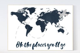 Navy Blue World Map Nursery Art Print Travel Theme - thumbnail 1