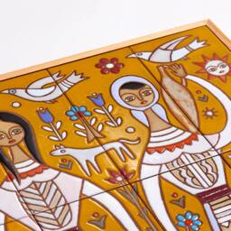 Folk Flower Girl Gift Wall Decor Handmade Ceramic Tile Murals Housewarming Mid Century Modern Vintage Style Art Bright - thumbnail 3