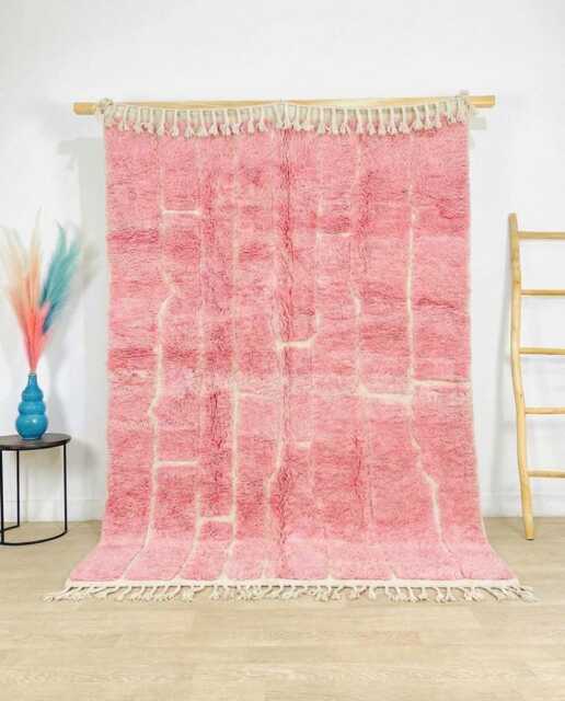 Hand Tufted Moroccan Pink Berber Rug, Authentic Beni Ourain Carpet, Large 9x12 Area Handwoven Wool Shag Rug With Abstract Lines - image 1