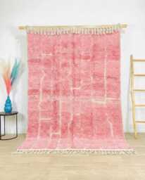 Hand Tufted Moroccan Pink Berber Rug, Authentic Beni Ourain Carpet, Large 9x12 Area Handwoven Wool Shag Rug With Abstract Lines - thumbnail 1