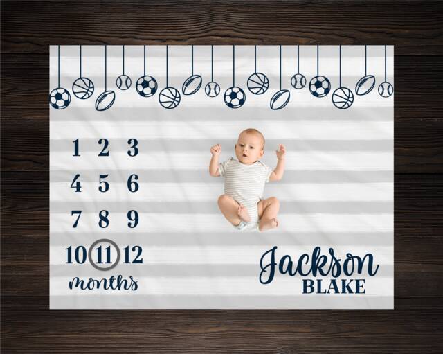 Sports Milestone Blanket Monthly Growth Tracker Soft Fleece Baby Shower Gift Newborn Watch Me Grow Boy - image 1