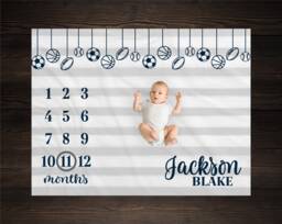 Sports Milestone Blanket Monthly Growth Tracker Soft Fleece Baby Shower Gift Newborn Watch Me Grow Boy