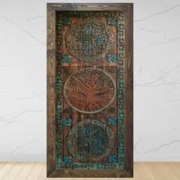 Tree Of Life Wood Dining Table Rustic Hand Carved Design - thumbnail 2