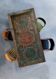 Tree Of Life Wood Dining Table Rustic Hand Carved Design - thumbnail 1
