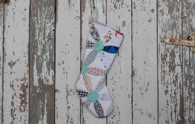 Vintage Quilt Christmas Stocking Hand-Stitched Joseph's Coat Design - image 1