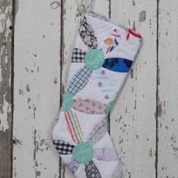 Vintage Quilt Christmas Stocking Hand-Stitched Joseph's Coat Design - thumbnail 3