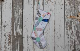 Vintage Quilt Christmas Stocking Hand-Stitched Joseph's Coat Design - thumbnail 1