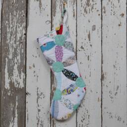 Vintage Quilt Christmas Stocking Hand-Stitched Joseph's Coat Design - thumbnail 2