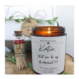 Personalised Bridesmaid Proposal Candle Gift Box Soy Wax Scented Present & Matches Will You Be