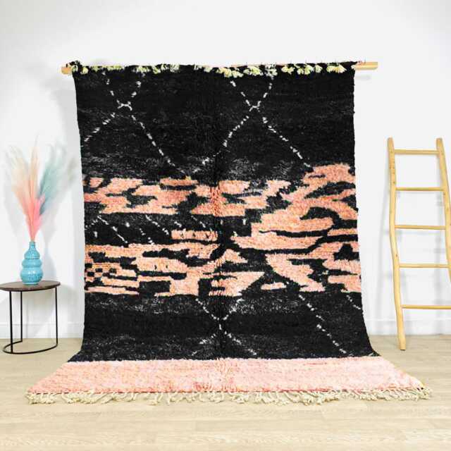 Peach & Black Moroccan Rug, Shag Custom Made Carpet, Large Area Berber Rug - image 1