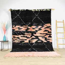 Peach & Black Moroccan Rug, Shag Custom Made Carpet, Large Area Berber Rug - thumbnail 1