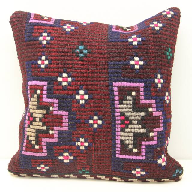 Handmade Kilim Pillow Cover 18x18, Turkish Wool Oriental Design - image 1