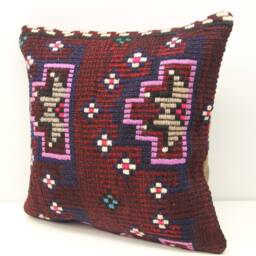 Handmade Kilim Pillow Cover 18x18, Turkish Wool Oriental Design - thumbnail 3